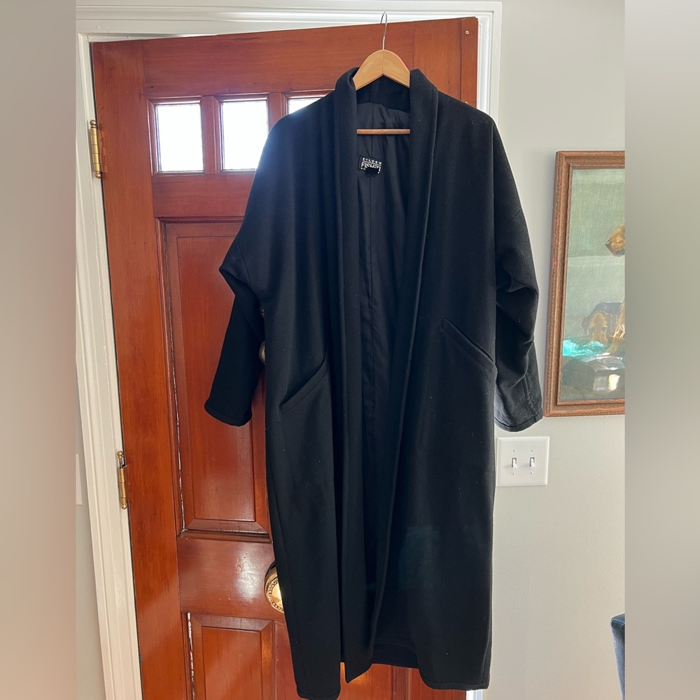 Authentic Vintage Eileen Fisher Open Oversize Wool Black Long Coat ~EUC Size 1x